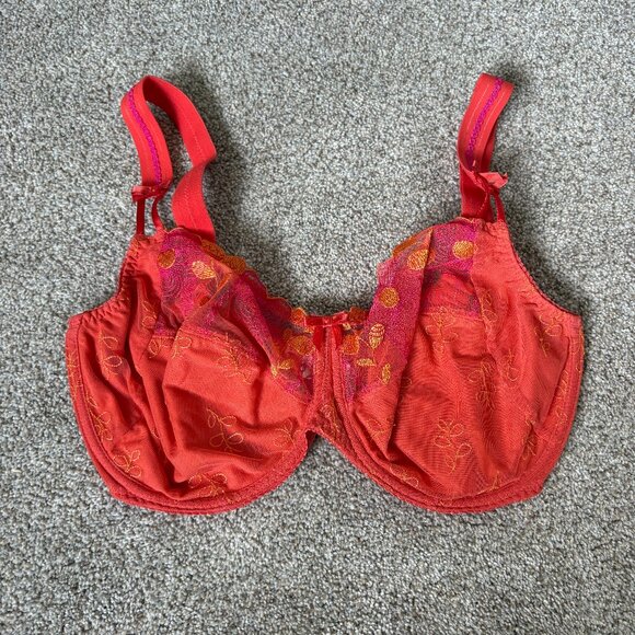 Prima Donna Bra UK 36G Orange Embroidered Flowers - Picture 2 of 10